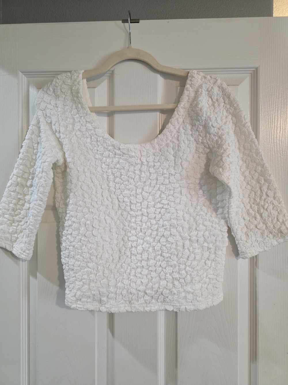 White Textured Scoop Neck Top
